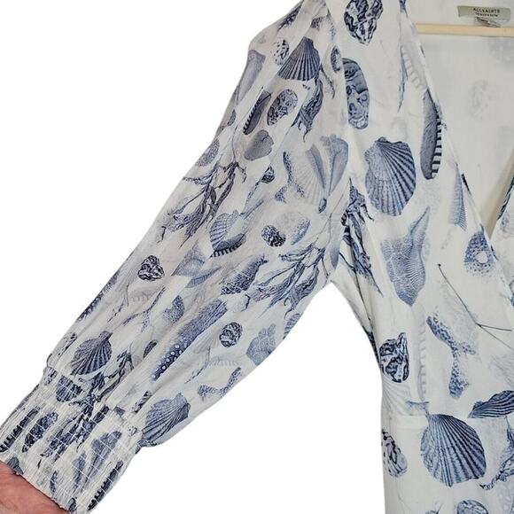 All Saints Ari Oceano Coastal Mini Beach Wrap Ruffle Dress Size 12 - Picture 5 of 15